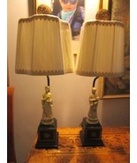 Mid Compatible with Century Table Lamps Chinese Bakelite Figural Silk Sh... - $5,442.63 MXN