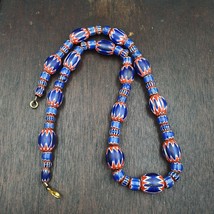 Antique Venetian inspired African Blue Glass Chevron Beads Necklace - $77.60