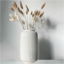 8 Inch Tall Glossy White Ceramic Ribbed Vase For Flowers And Pampas Grass, - $33.94