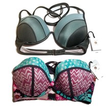 Shade &amp; Shore Bikini Tops Womens 34 C Green Purple Teal Lightly Lined  Lot of 2 - £9.34 GBP
