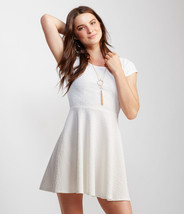 New Aeropostale Women Off White Fit and Flare Cap Sleeve Texture Mini Dr... - £27.22 GBP