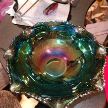 Vintage Imperial Carnival Glass Center Bowl, blue green coloring - £38.17 GBP