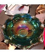 Vintage Imperial Carnival Glass Center Bowl, blue green coloring - £38.20 GBP