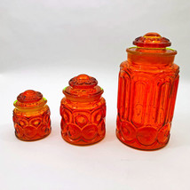 Vintage LE Smith 3 PC Amberina Moon &amp; Star Canister Set of 3 Canisters - £98.91 GBP