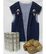 New Women&#39;s Blue Denim Western Mtn Vest Frayed Concho W/Beads Flower Lin... - $29.99