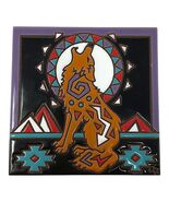 Southwest Howling Coyote with Moon 6X6 Hand Glazed Decorative Tile or Tr... - $35.98