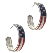 USA Flag Stud Loop Earrings White Gold - $15.14