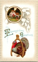 Vtg Meeker Postcard - Thanksgiving Greetings Turkey Wishbone Embossed - Unused - £4.23 GBP