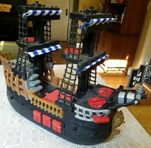 Fisher Price Toy Imaginext Black Red Pirate Ship Blue &amp; White Sails Boat 2006 - £28.14 GBP