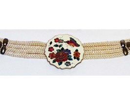 Vintage Cloisonné Rope Belt Multicolored Woven Floral - $20.00