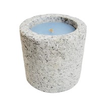 Granite Stone Candle Holder 5&quot; Heavy with Blue Candle Outdoor Patio Fireplace - £15.47 GBP