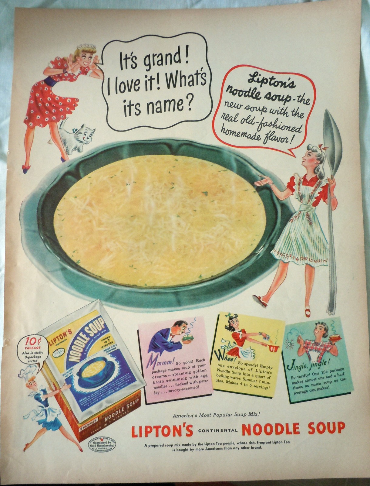 LIpton’s Continental Noodle Soup Advertising Print Ad Art 1940s  - $7.99