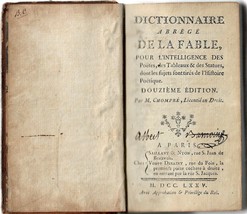 Dictionnaire Abrege De La Fable Chompre Abbreviated Fable Dictionary 1775 - £246.67 GBP
