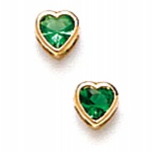 Women/Children&#39;s Unique 14K Solid YG Emerald May Birthstone Heart Stud E... - £23.70 GBP