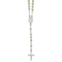 Sterling Silver Yellow and Rose Flash Gold-plated Rosary Necklace - £109.65 GBP