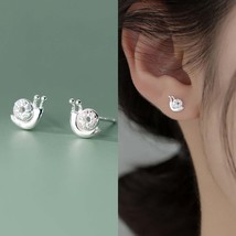 Cute Tiny Snail Earrings For Women Girls Dainty Pave CZ Diamond Stud Earrings - £7.81 GBP