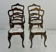 Vintage Set Four Ladder Back Wooden Armchair Dollhouse Miniature Handcarved 1:12 - £55.91 GBP