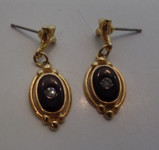 Unbranded Vintage Goldtone Post Ear Rings Black Background Small Bling Chip - £11.80 GBP