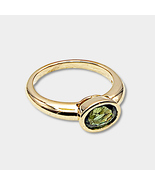 Green Tourmaline Ring, 14k Yellow Gold, East West Stack Design - £1,201.13 GBP