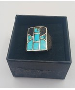Vintage Turquoise and Onyx  Men&#39;s Ring, Size 8 - $275.00