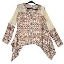 Gimmicks Womens Small Brown Tunic Blouse Peasant Boho Handkerchief Hem Crochet - £12.90 GBP
