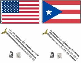 New 3&#39;x5&#39; Puerto Rico &amp; American Us Flags &amp; 2 Pole Kits - $54.88