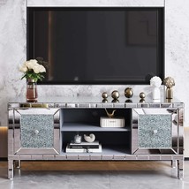 60&quot; Mirrored TV Stand with Crushed Diamond Glass Doors - 65&quot; TV Console - $482.99