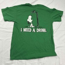 Peanuts I Need a Drink Snoopy Unisex T-Shirt Green Graphic Print Crew Neck Large - £11.87 GBP