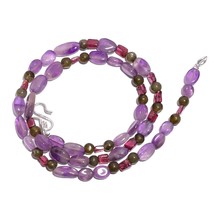Natural Tourmaline Amethyst Labradorite Gemstone Beads Necklace 17&quot; UB-4899 - £8.75 GBP