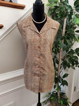 Mosaic Women&#39;s Brown Polyester Collared Sleeveless Buttons Down Shirt Size 14MP - £18.06 GBP
