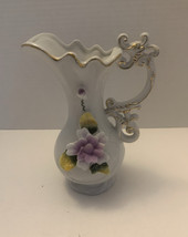 Vtg Lego Ceramic Pitcher With Gold Accents Made In Taiwan with raised fl... - £10.01 GBP