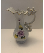 Vtg Lego Ceramic Pitcher With Gold Accents Made In Taiwan with raised fl... - $245.88 MXN