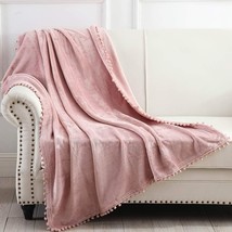 Flannel Throw Blanket - Soft Cozy Warm Blanket with Pompom Fringe for Couch Bed - £19.49 GBP