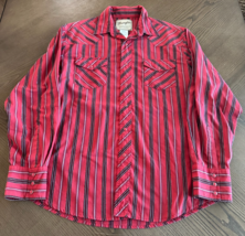Wrangler Pearl Snap Shirt Men Size L Large Red Black Stripe Long Sleeve ... - $18.41