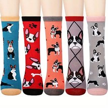 NEW Womens/Girls Frenchie Puppy Bull Dog Novelty Crew Socks 5 Pairs size 5-8 - £7.93 GBP