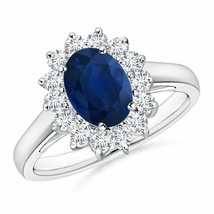 ANGARA Princess Diana Inspired Blue Sapphire Ring with Diamond Halo - £1,438.74 GBP