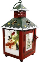 Decorative Christmas Lantern Decoration with Snowman Pattern 7.5”H Rustic Decor - £14.81 GBP