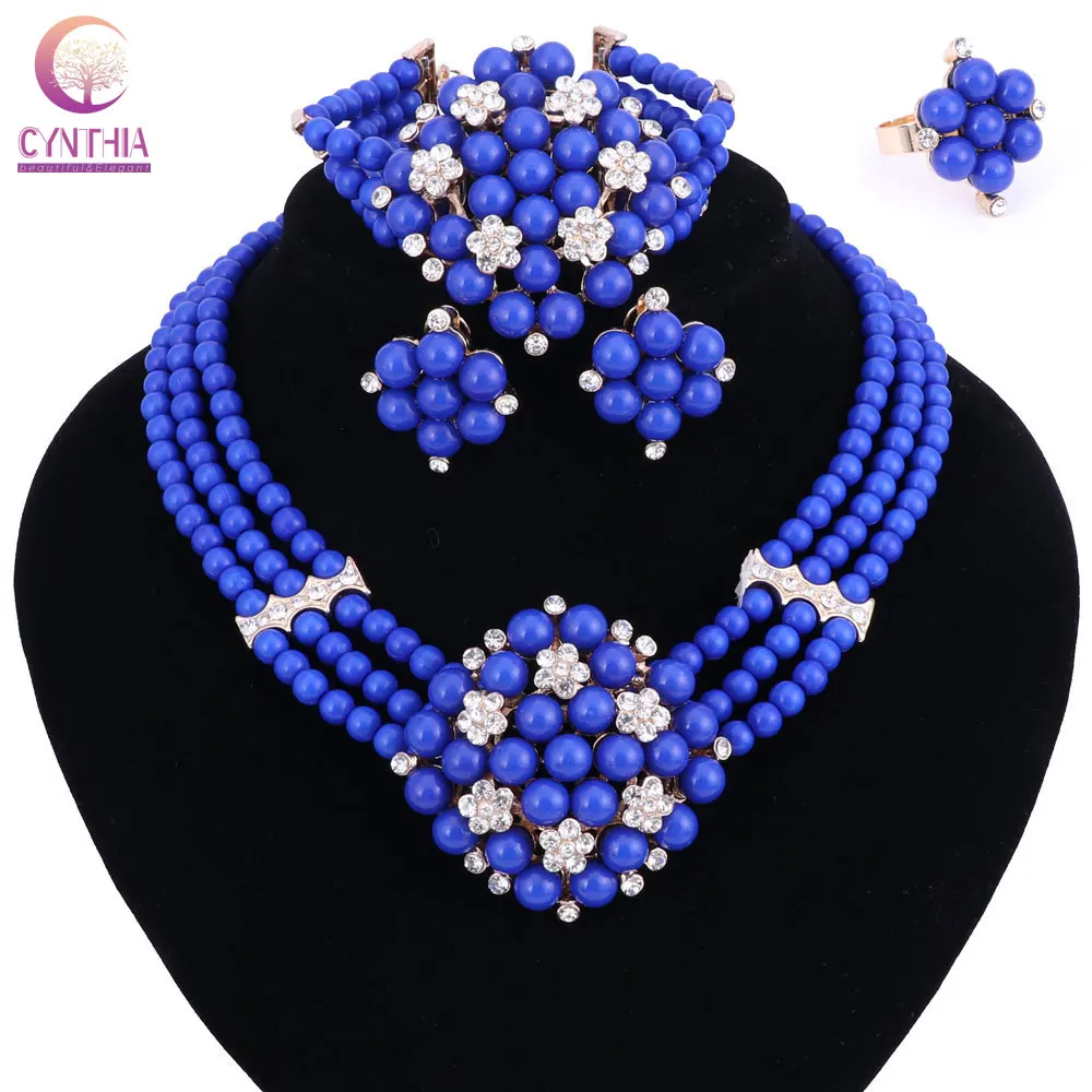 Ads choker classic yellow purple pearl roses nigerian african beads jewelry set wedding thumb200