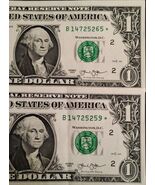 Lot of 2) UNC Consecutive $1 B Series 2013 Dollar Star Note ⭐ Low SERIAL... - $947.18 MXN