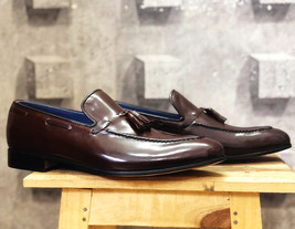 Handmade Men&#39;s Brown Split Toe Leather Tassel Dress Loafers, Men Designer Shoes - £115.87 GBP