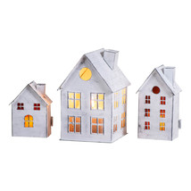 Christmas Village Tin House Set Rustic White Wash Tealight Candle Holder... - $59.95