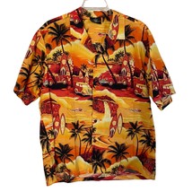 Royal Creations Hawaiian Shirt Cars Surfboard Palm Trees Orange &amp; Yellow 2XL - £30.96 GBP