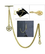 Gold Plated Albert Pocket Watch Chain for Men with Star Medal Fob Swivel... - £12.99 GBP