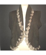 Cache Size M Knit Sweater Vest Fur Tuft Trim, Olive/Brown/Gray - £18.52 GBP