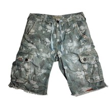 True Religion Drawstring Cargo Shorts Green Camo Distressed Men&#39;s Size 32 - £27.80 GBP