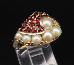 14K GOLD - Vintage Elegant Garnet &amp; Freshwater Pearls Swirl Ring Sz 5 - GR562 - £503.00 GBP
