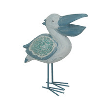10 Inch Wood Mosaic Pelican Beach Home Decor Sculpture Nautical Bird Figurine - £28.81 GBP