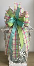 1 Pcs Aqua Pink Lime Green Plaid Easter Wired Wreath Bow 10 Inch #MNDC - £28.25 GBP