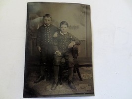 Antique Tin Type Photo 2 Young Boys Kids 2 1/2 x 3 3/4&quot; - £7.56 GBP