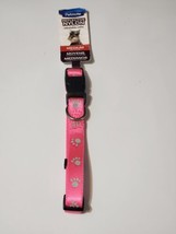 Petmate Reflective Nylon Medium Dog Collar Pink Paw Prints 5/8” X 10-16 &quot; - £6.99 GBP